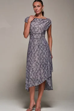 Jolie Moi Occasion Dresses|Signature Lace-Lace Asymmetrical Draped Midaxi Dress, Purple Abstract