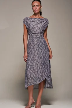 Jolie Moi Occasion Dresses|Signature Lace-Lace Asymmetrical Draped Midaxi Dress, Purple Abstract
