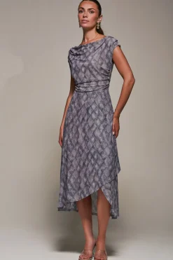 Jolie Moi Occasion Dresses|Signature Lace-Lace Asymmetrical Draped Midaxi Dress, Purple Abstract
