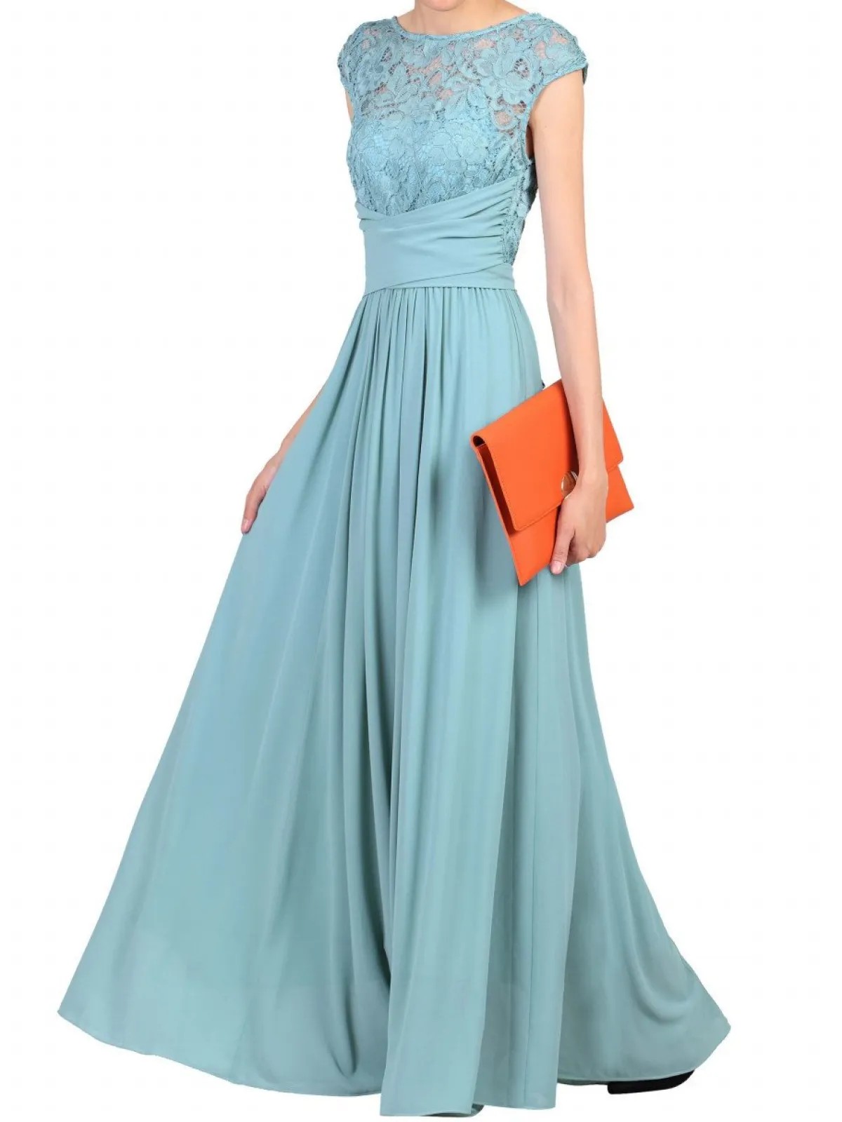 Jolie Moi Occasion Dresses|Mother Of The Bride-Lace Bodice Chiffon Maxi Bridesmaid Dress, Duck Egg Blue