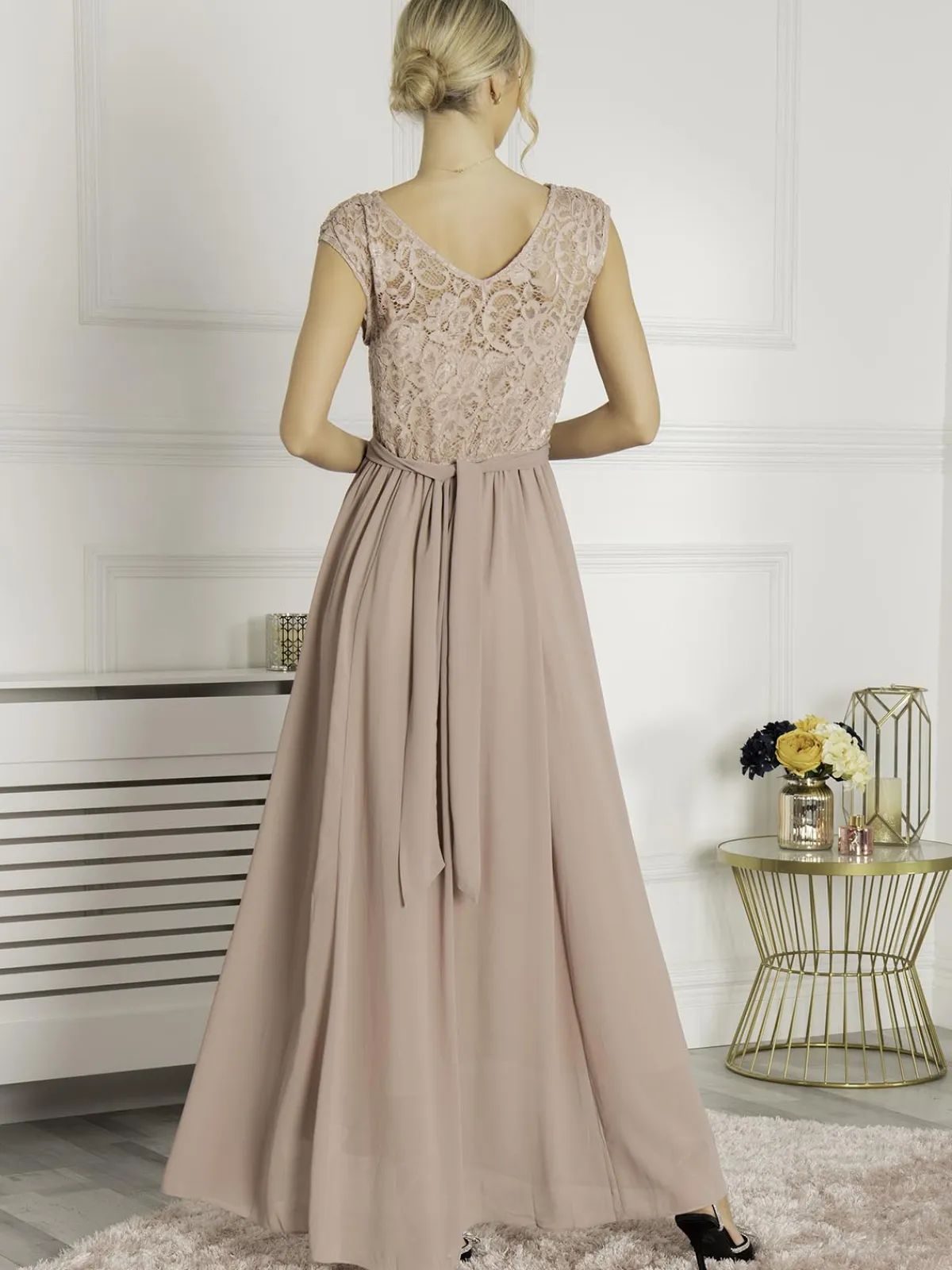 Jolie Moi Occasion Dresses|Sleeveless Dresses-Lace Bodice Chiffon Maxi Bridesmaid Dress, Mauve