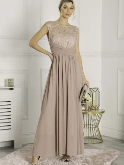Jolie Moi Occasion Dresses|Sleeveless Dresses-Lace Bodice Chiffon Maxi Bridesmaid Dress, Mauve