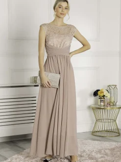 Jolie Moi Occasion Dresses|Sleeveless Dresses-Lace Bodice Chiffon Maxi Bridesmaid Dress, Mauve