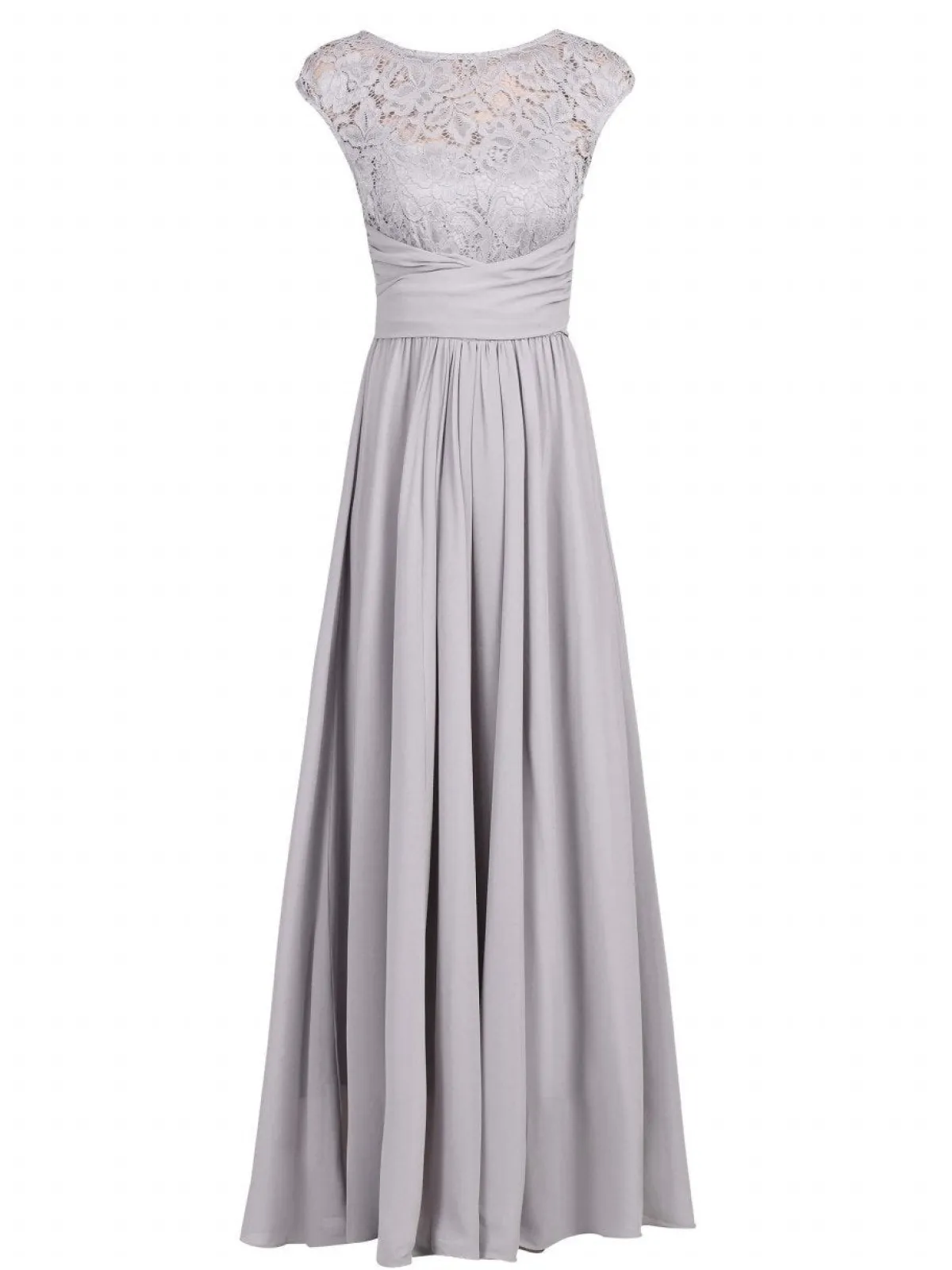 Jolie Moi Occasion Dresses|Mother Of The Bride-Lace Bodice Chiffon Maxi Bridesmaid Dress, Sliver Grey
