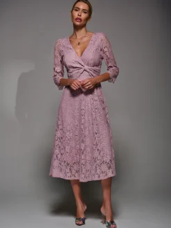 Jolie Moi Mother Of The Bride|Midi Dresses-Lace Detail Long Sleeve Midi Dress, Mauve Pink