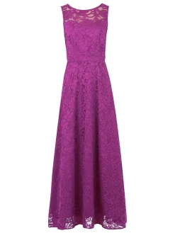 Jolie Moi Occasion Dresses|Signature Lace-Lace Fit & Flare Maxi Bridesmaid Dress, Magenta