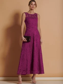 Jolie Moi Occasion Dresses|Signature Lace-Lace Fit & Flare Maxi Bridesmaid Dress, Magenta