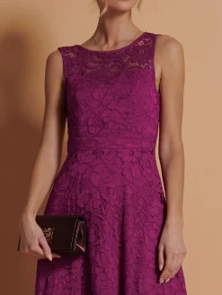 Jolie Moi Occasion Dresses|Signature Lace-Lace Fit & Flare Maxi Bridesmaid Dress, Magenta