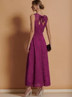 Jolie Moi Occasion Dresses|Signature Lace-Lace Fit & Flare Maxi Bridesmaid Dress, Magenta