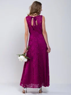 Jolie Moi Occasion Dresses|Signature Lace-Lace Fit & Flare Maxi Bridesmaid Dress, Magenta