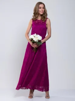 Jolie Moi Occasion Dresses|Signature Lace-Lace Fit & Flare Maxi Bridesmaid Dress, Magenta