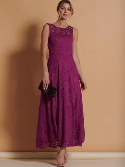 Jolie Moi Occasion Dresses|Signature Lace-Lace Fit & Flare Maxi Bridesmaid Dress, Magenta