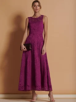 Jolie Moi Occasion Dresses|Signature Lace-Lace Fit & Flare Maxi Bridesmaid Dress, Magenta