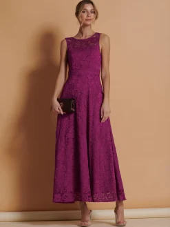 Jolie Moi Occasion Dresses|Signature Lace-Lace Fit & Flare Maxi Bridesmaid Dress, Magenta