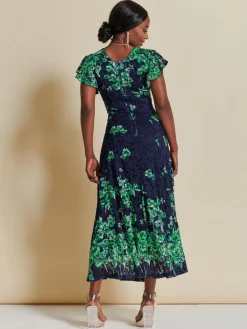 Jolie Moi Occasion Dresses|Signature Lace-Lace Floral Print Fit & Flare Maxi Dress, Green Floral