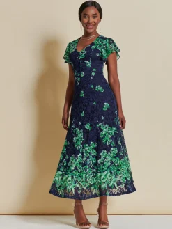 Jolie Moi Occasion Dresses|Signature Lace-Lace Floral Print Fit & Flare Maxi Dress, Green Floral