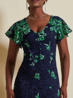 Jolie Moi Occasion Dresses|Signature Lace-Lace Floral Print Fit & Flare Maxi Dress, Green Floral