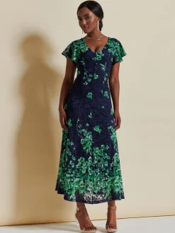 Jolie Moi Occasion Dresses|Signature Lace-Lace Floral Print Fit & Flare Maxi Dress, Green Floral