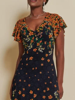 Jolie Moi Occasion Dresses|Signature Lace-Lace Floral Print Fit & Flare Maxi Dress, Orange Multi