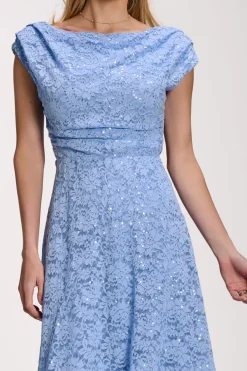 Jolie Moi Occasion Dresses|Sleeveless Dresses-Lace Sequin Embellished Midi Dress, Blue