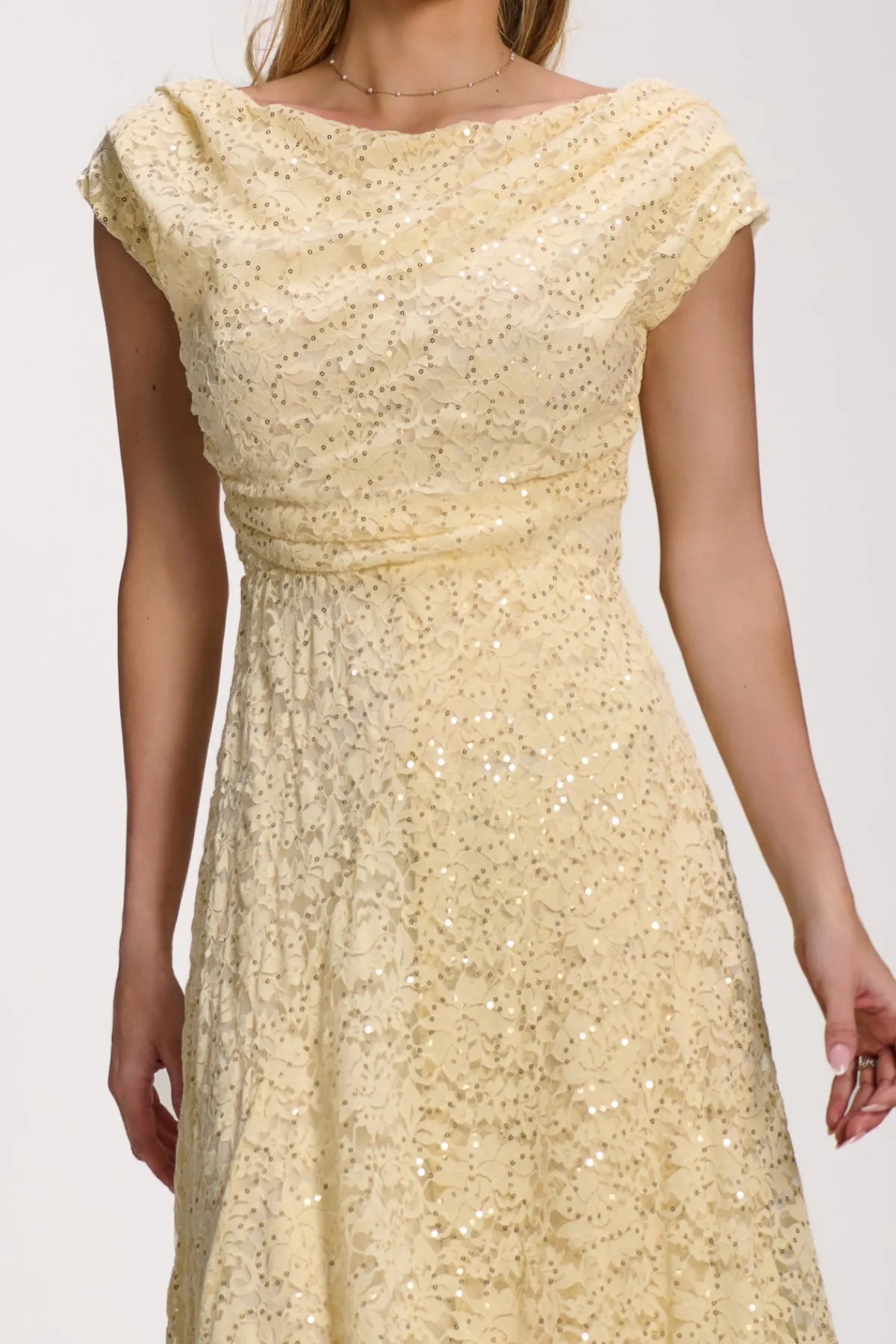 Jolie Moi Occasion Dresses|Sleeveless Dresses-Lace Sequin Embellished Midi Dress, Butter Yellow