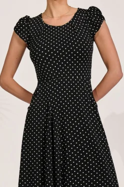 Jolie Moi Occasion Dresses|Jersey Dresses-Lap Over Short Sleeve Jersey Dress, Black Spot