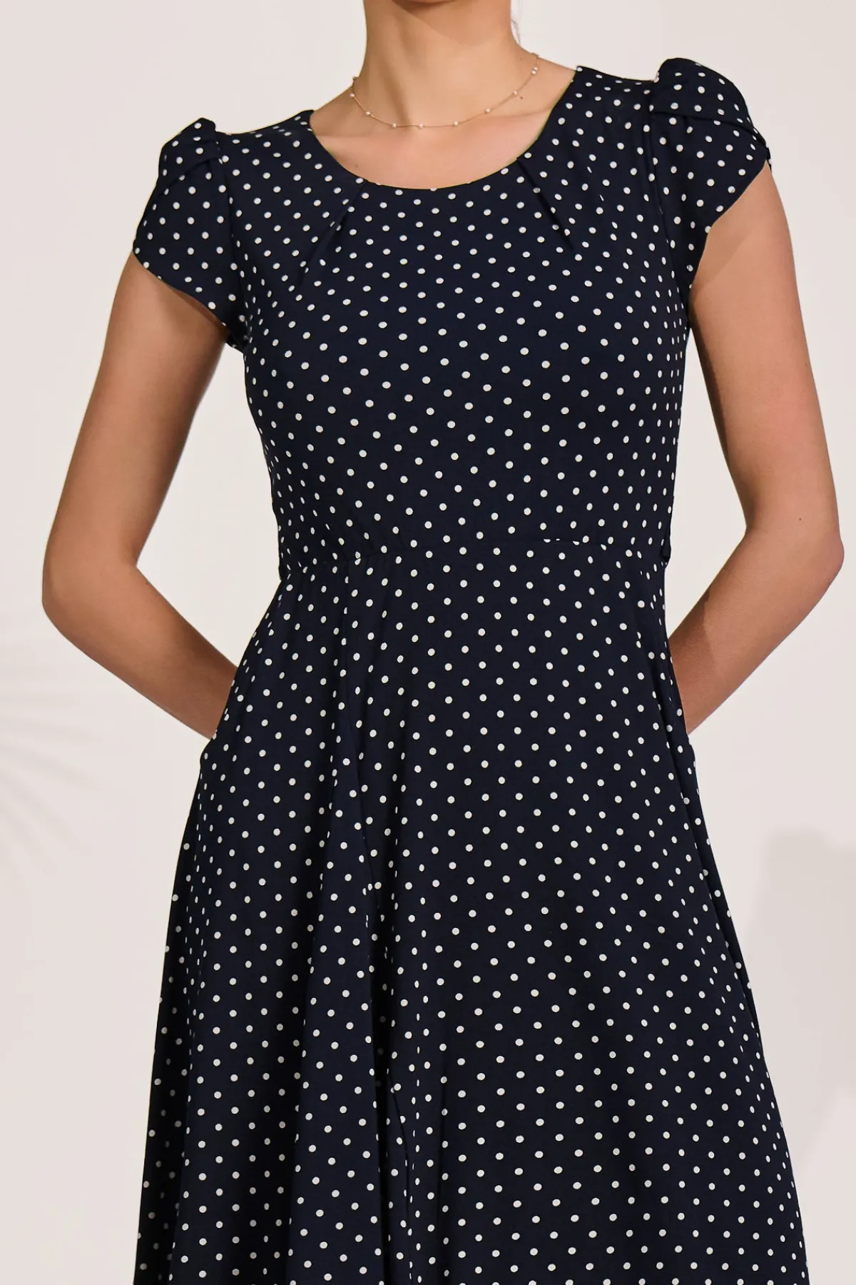 Jolie Moi Occasion Dresses|Jersey Dresses-Lap Over Short Sleeve Jersey Dress, Navy Spot