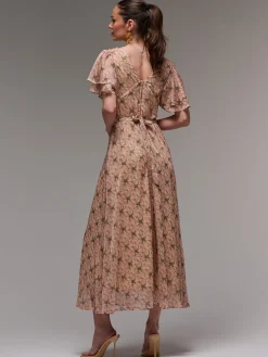 Jolie Moi Occasion Dresses|Floral Dresses-Layered Angel Sleeved Chiffon Maxi Dress, Green Floral