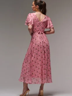 Jolie Moi Occasion Dresses|Floral Dresses-Layered Angel Sleeved Chiffon Maxi Dress, Pink Floral