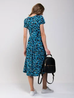 Jolie Moi Jersey Dresses|Weekend Casuals-Leopard Print Fit and Flare Dress, Blue Animal