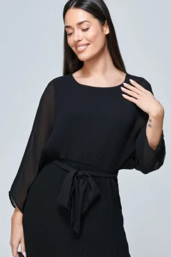 Jolie Moi Office Wear|Office Dresses-Lilyana Chiffon Pleated Maxi Dress, Black