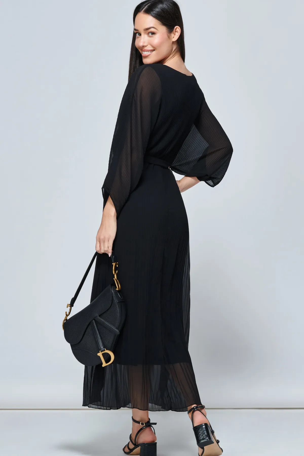 Jolie Moi Office Wear|Office Dresses-Lilyana Chiffon Pleated Maxi Dress, Black