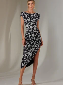 Jolie Moi Occasion Dresses-Lois Off-Shoulder Bodycon Dress, Black Geo