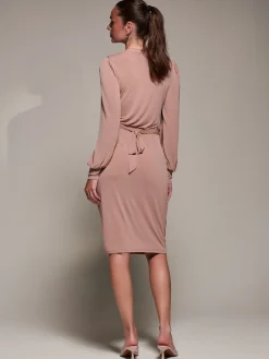 Jolie Moi Occasion Dresses|Jersey Dresses-Long Balloon Sleeve Jersey Midi Dress, Dusty Pink