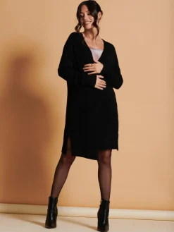 Jolie Moi Knitted Cardigan|Knitted Jumpers-Longline Soft Knitted Cardigan, Black
