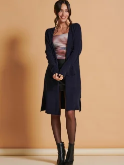 Jolie Moi Knitted Cardigan|Knitted Jumpers-Longline Soft Knitted Cardigan, Blue