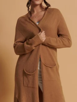 Jolie Moi Knitted Cardigan|Knitted Jumpers-Longline Soft Knitted Cardigan, Camel