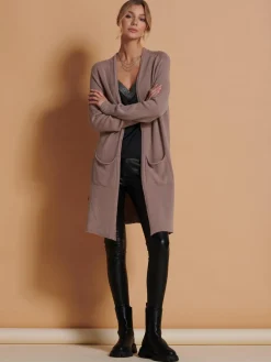Jolie Moi Knitted Cardigan|Knitted Jumpers-Longline Soft Knitted Cardigan, Mocha