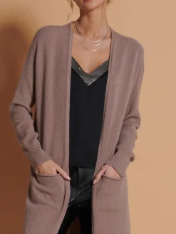 Jolie Moi Knitted Cardigan|Knitted Jumpers-Longline Soft Knitted Cardigan, Mocha