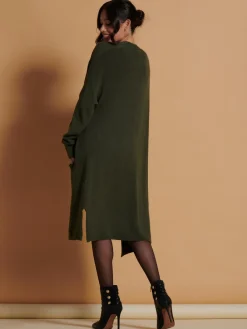 Jolie Moi Knitted Cardigan|Knitted Jumpers-Longline Soft Knitted Cardigan, Soldier Green