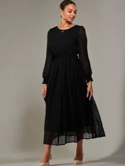 Jolie Moi Occasion Dresses|Long Sleeved Dresses-Long Sleeve Chiffon Midaxi Dress, Black