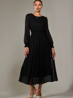 Jolie Moi Occasion Dresses|Long Sleeved Dresses-Long Sleeve Chiffon Midaxi Dress, Black