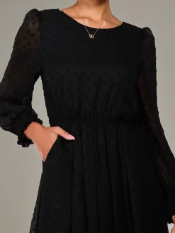 Jolie Moi Occasion Dresses|Long Sleeved Dresses-Long Sleeve Chiffon Midaxi Dress, Black
