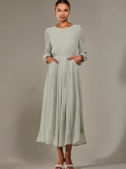 Jolie Moi Mother Of The Bride|Occasion Dresses-Long Sleeve Chiffon Midaxi Dress, Light Green