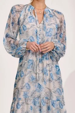 Jolie Moi Occasion Dresses|Weekend Casuals-Long Sleeve Chiffon Tiered Maxi Dress, White Floral