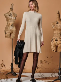 Jolie Moi Occasion Dresses|Weekend Casuals-Long Sleeve Fit & Flare Knit Dress, Beige Heather