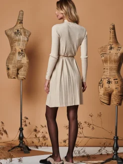 Jolie Moi Occasion Dresses|Weekend Casuals-Long Sleeve Fit & Flare Knit Dress, Beige Heather