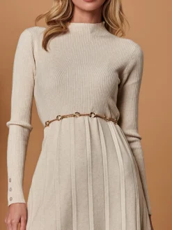 Jolie Moi Occasion Dresses|Weekend Casuals-Long Sleeve Fit & Flare Knit Dress, Beige Heather
