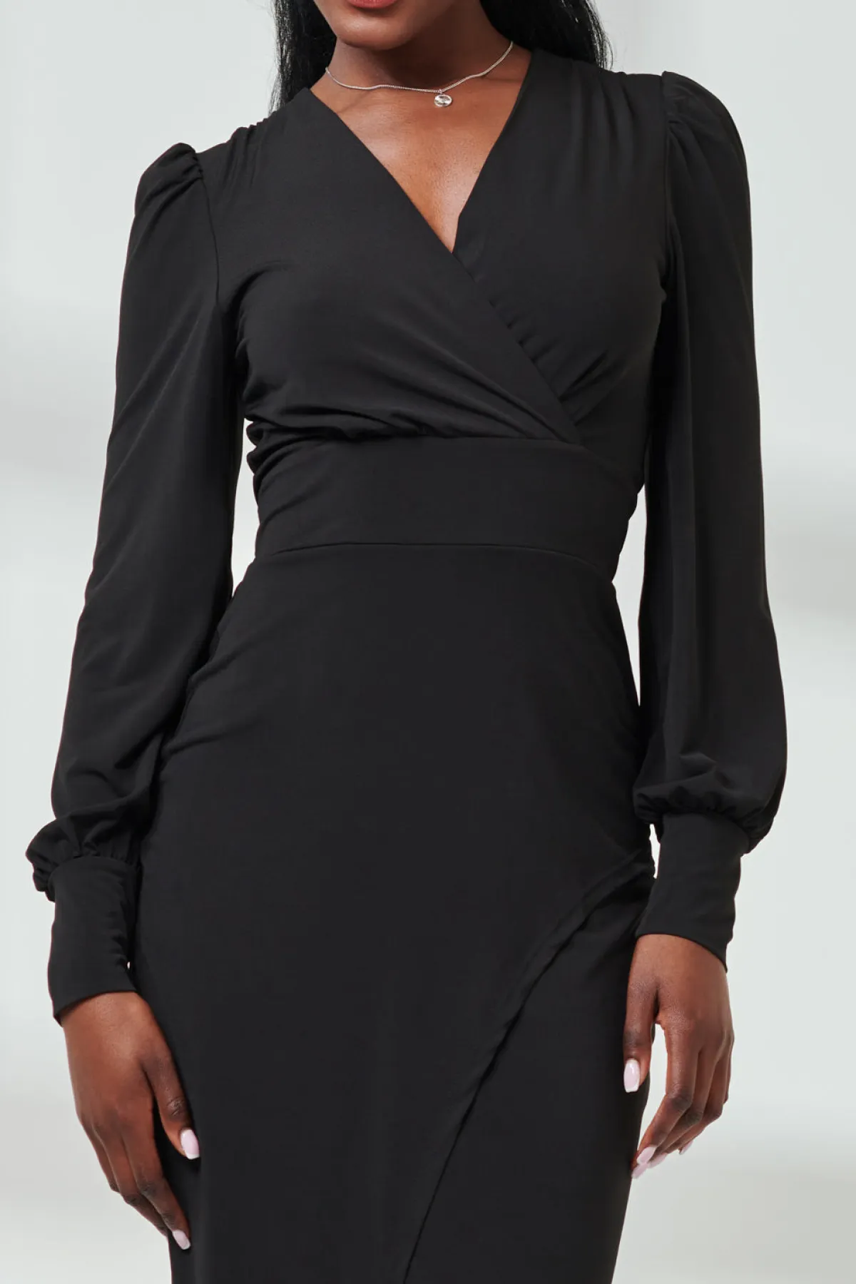 Jolie Moi Occasion Dresses|Jersey Dresses-Long Sleeve Jersey Midi Dress, Black