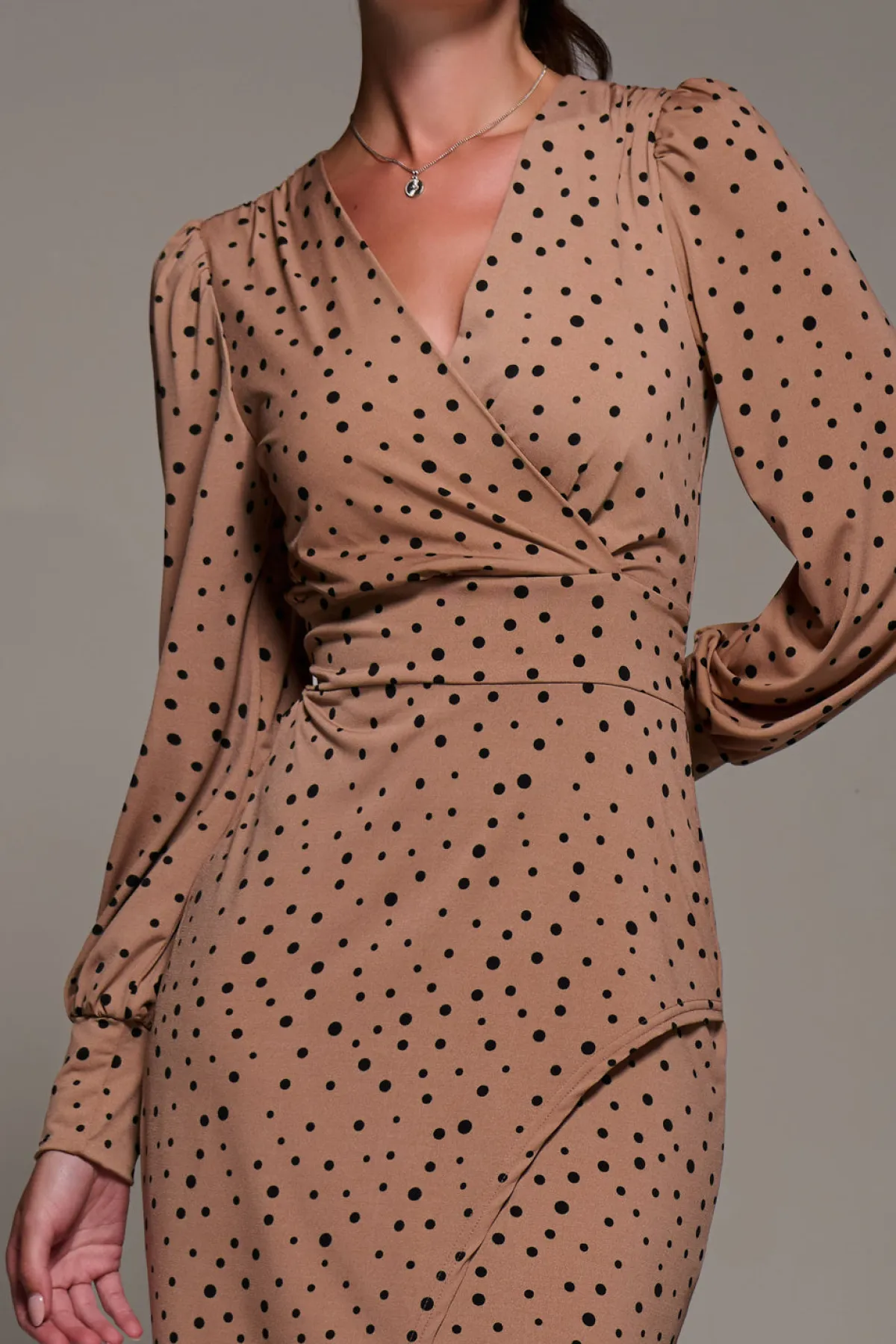 Jolie Moi Office Wear|Jersey Dresses-Long Sleeve Jersey Midi Dress, Black Spot
